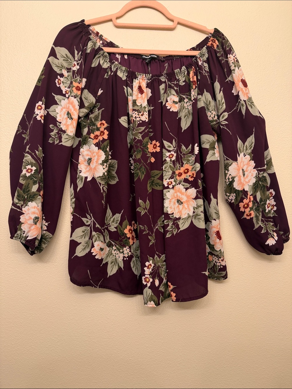 Charlotte Russe Plum Floral Off-Shoulder Blouse